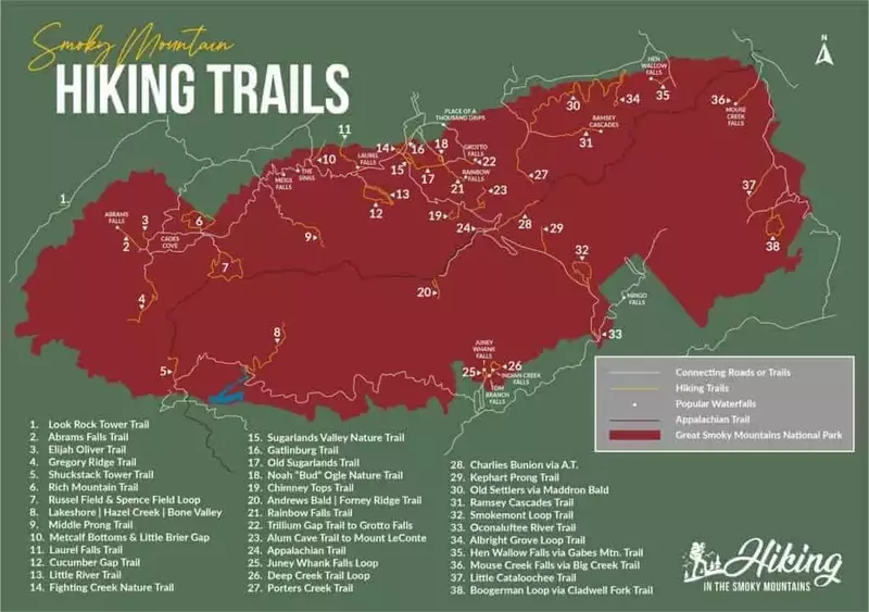 smoky mountain hiking trail map