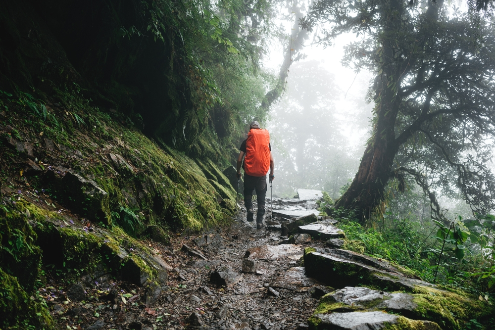 hiking in the rain