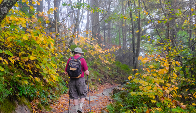 man hiking in the smoky mountains in the fall