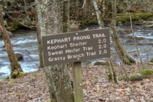 sign leading to Kephart Prong Trail in the Smoky Mountains